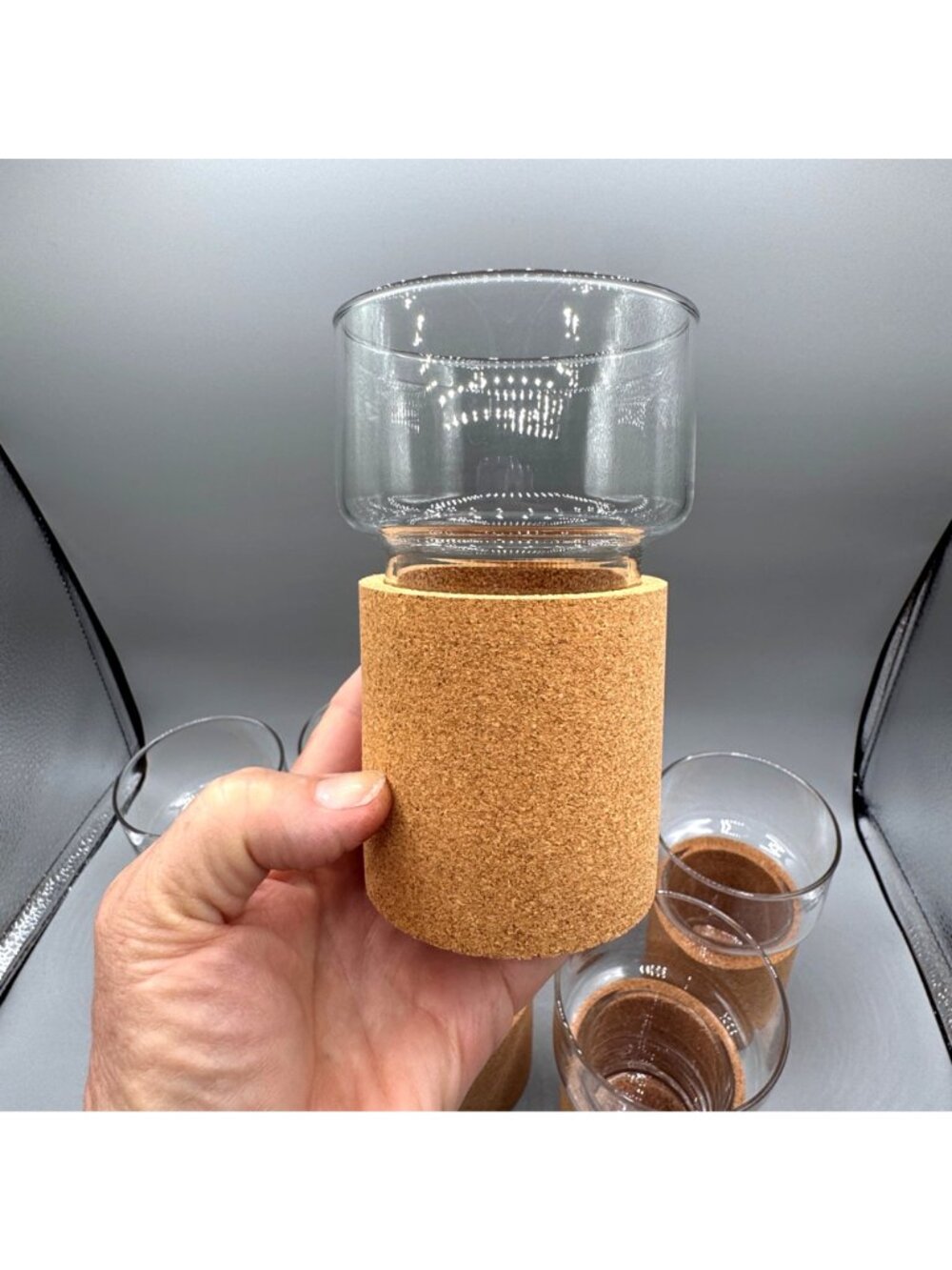 Vintage IKEA Tumbler Glass Cork Base Sleeve 10oz Stackable Set of 7 Portugal - Picture 8 of 16